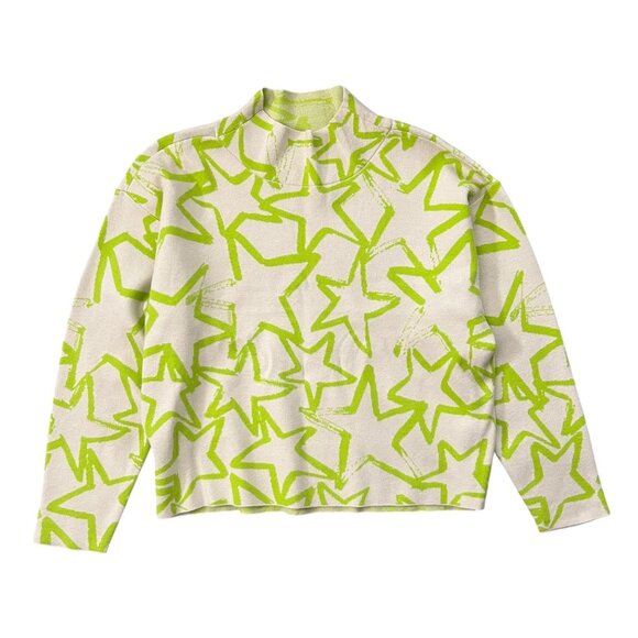 Maeve Anthropologie Carys Star Print Sweater Green XL‎ Maximalist Twee Kidcore - Picture 1 of 10
